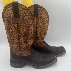 Mens Ariat Relentless Square toe Boots Snakeskin Look Fire Design Size 8.5 D